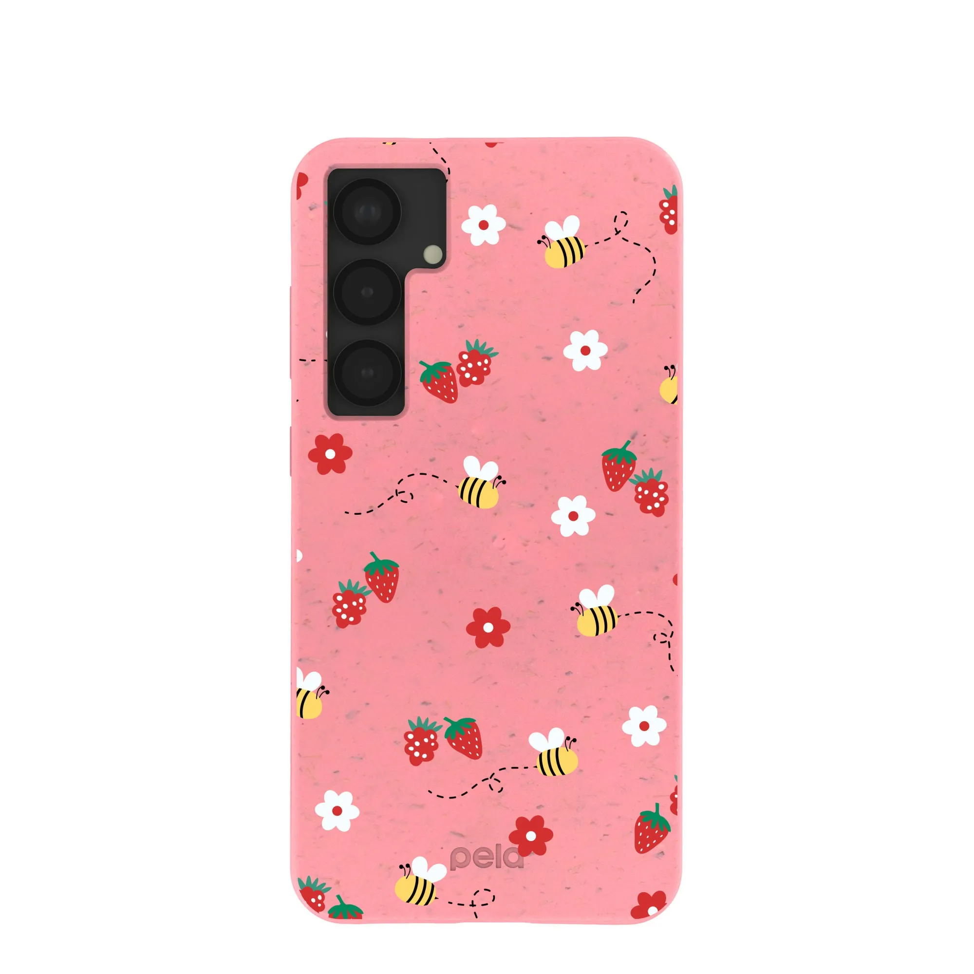 Bubblegum Pink Bees n Berries Samsung Galaxy S25 (Plus) Case Hybrid Surface Layer