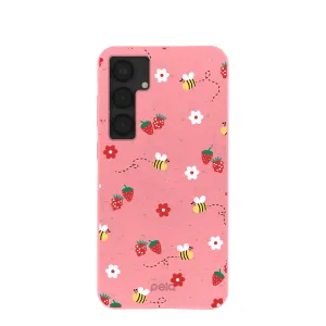 Bubblegum Pink Bees n Berries Samsung Galaxy S25 (Plus) Case Hybrid Surface Layer