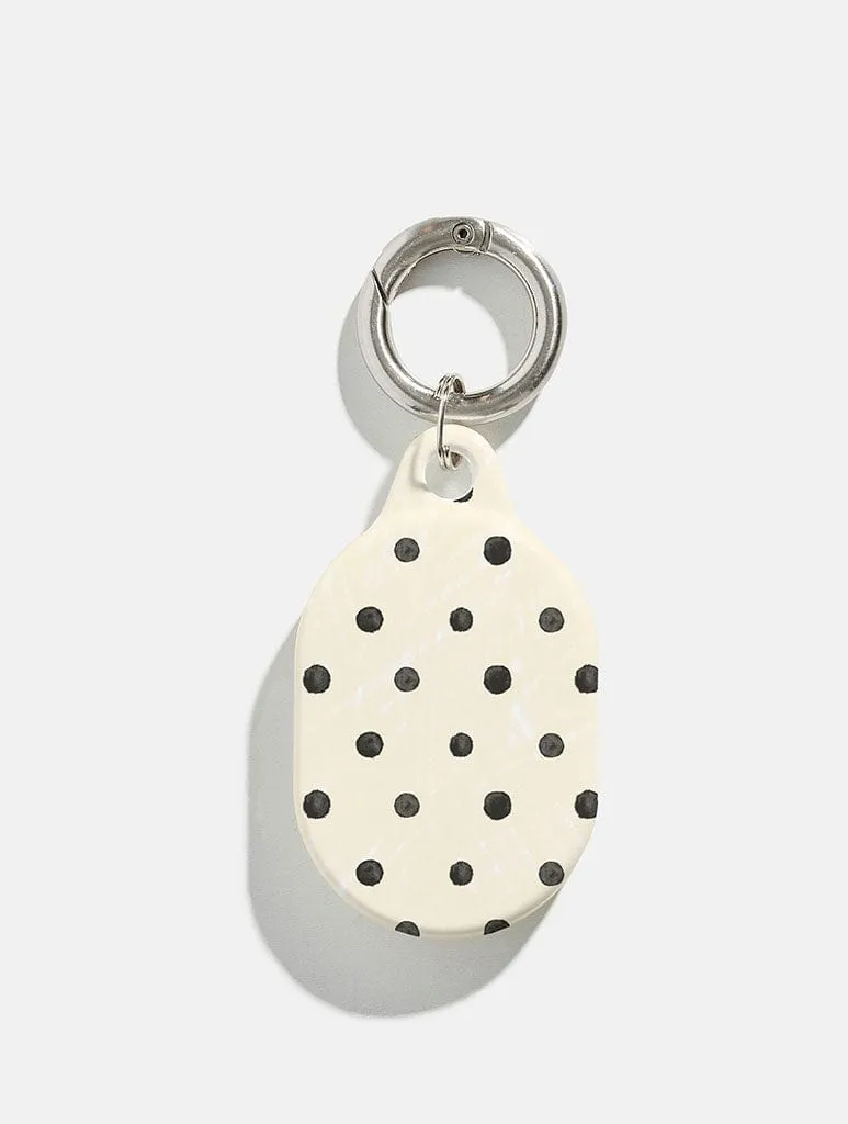 Cream and Black Painted Polka Dot AirTag Case in Gloss Compact Storage work from home tablet case