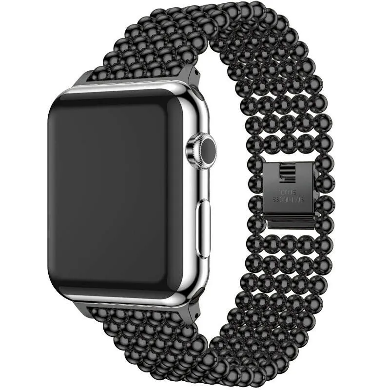 Simple Finish Soft Band Apple Watch Beaded Steel Strap (Black)
