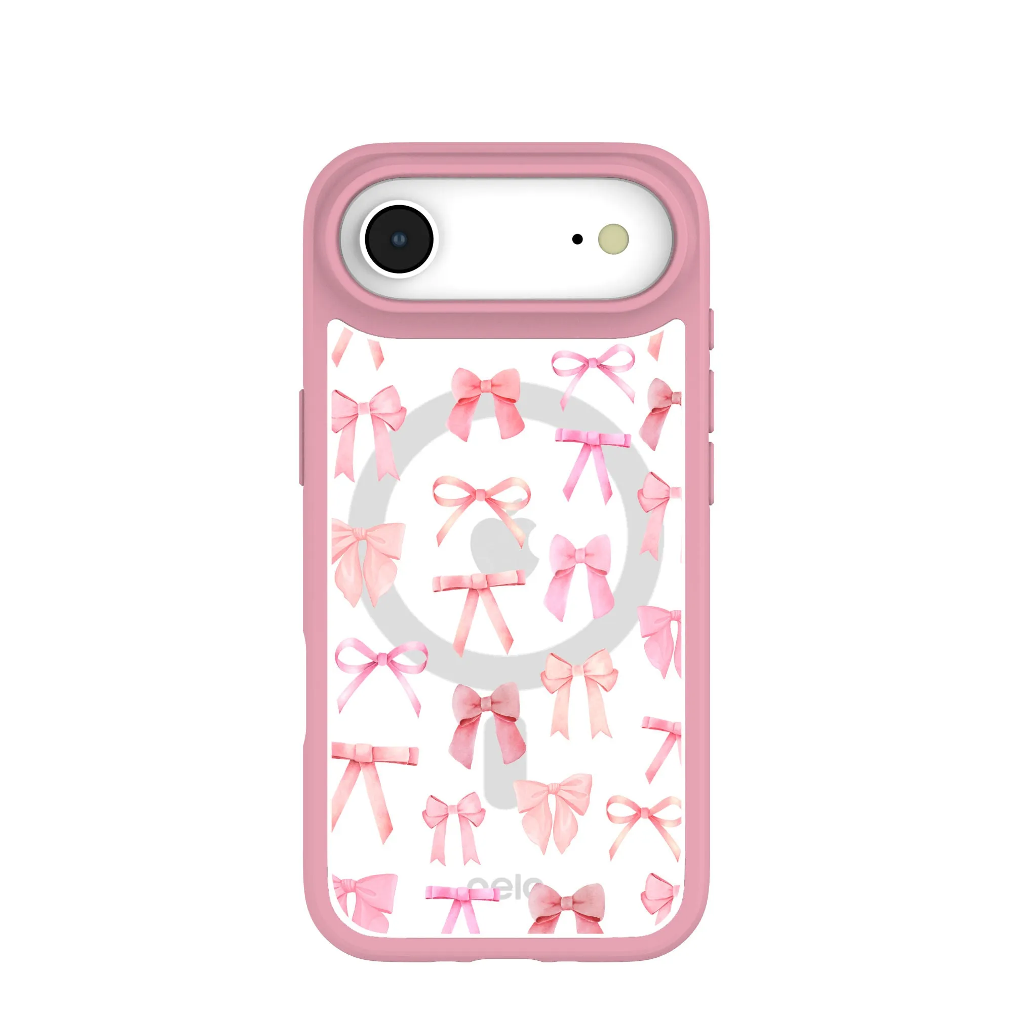 Rugged Surface Build Artistic Design Clear Rosy Bows iPhone Air Case With Petal Pink Ridge (MagSafe included)