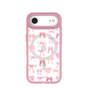 Rugged Surface Build Artistic Design Clear Rosy Bows iPhone Air Case With Petal Pink Ridge (MagSafe included)