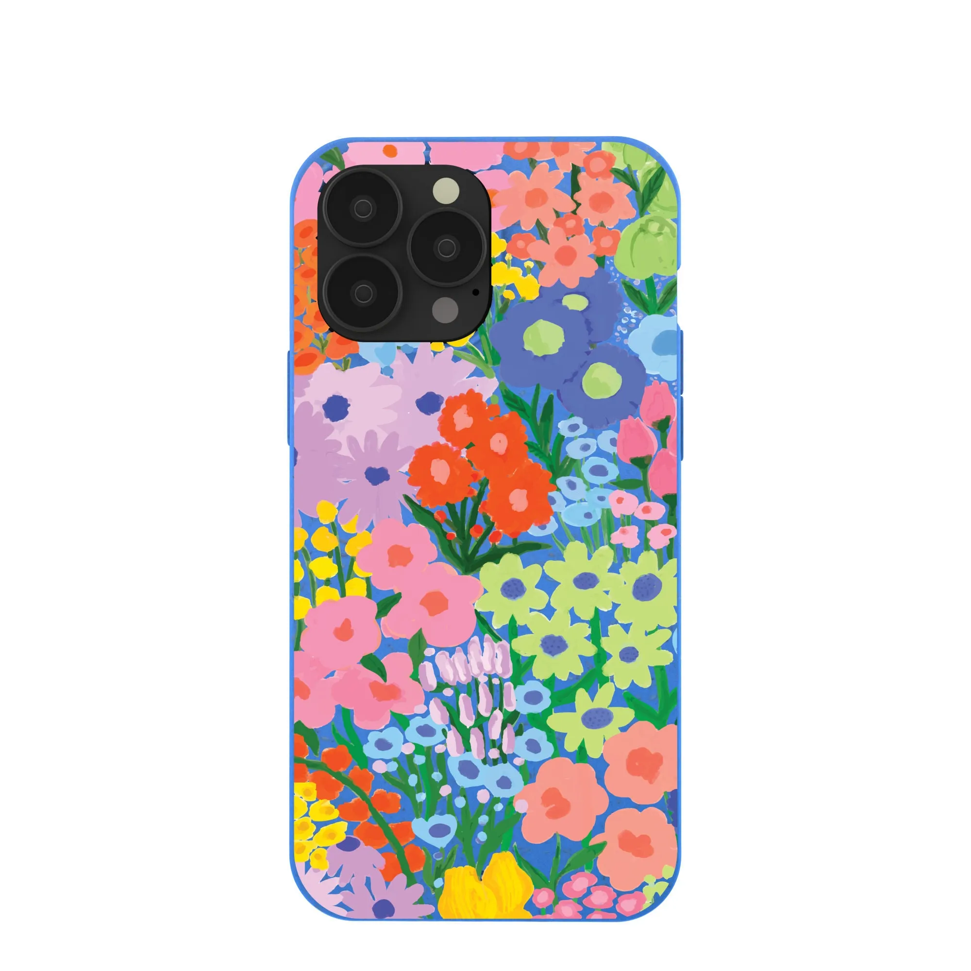 Glossy surface Electric Blue Painted Garden iPhone 13 Pro Max Case