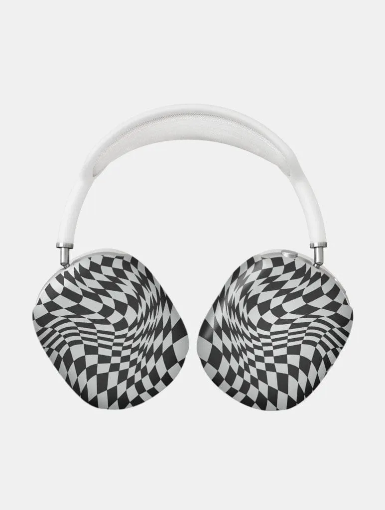 Grey Warped Check AirPods Max Case in Matte Modern Silicone Style eco sustainable travel shell