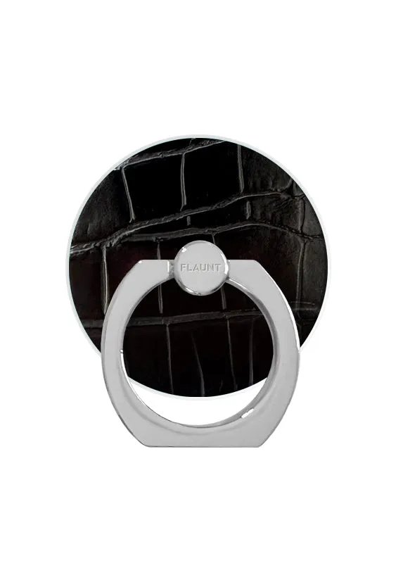 Rotatable Spin Ring Rotating Mobile Ring Black Crocodile Faux Leather Adhesive Phone Ring Stand