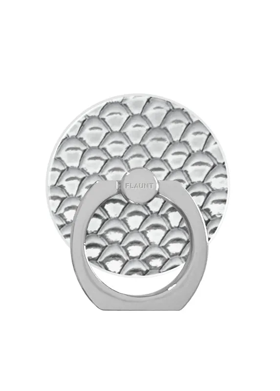 Portable Phone Stand Fashionable Spin Holder Silver Metallic Snakeskin Faux Leather Adhesive Phone Ring Stand