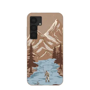 Fashionable Texture Trendy Texture Finish Chocolate Brown Gone Fishing Samsung Galaxy S25 Case