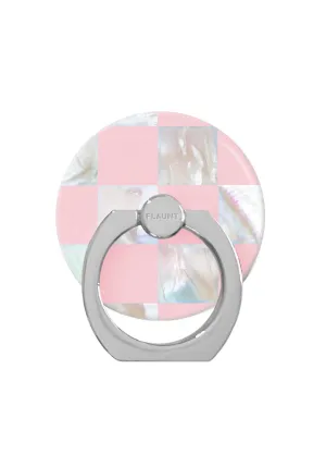Premium Finger Spin Comfortable Use Pink Checkered Mother of Pearl Adhesive Phone Ring Stand
