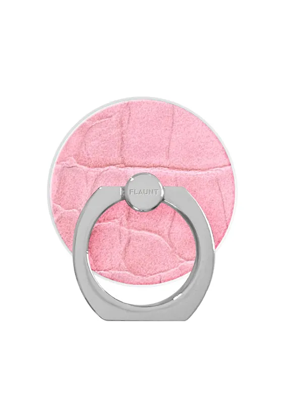 Pink Crocodile Faux Leather Adhesive Phone Ring Stand Office Spin Dock