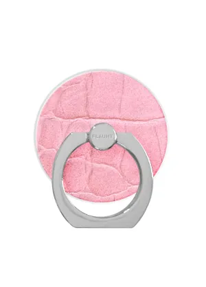 Pink Crocodile Faux Leather Adhesive Phone Ring Stand Office Spin Dock