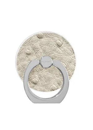 Rotatable Ring Compact Desk Dock Ivory Ostrich Faux Leather Adhesive Phone Ring Stand