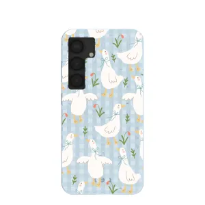 Powder Blue Blooming Quackers Samsung Galaxy S25 Case Metal Texture Stylish Edge
