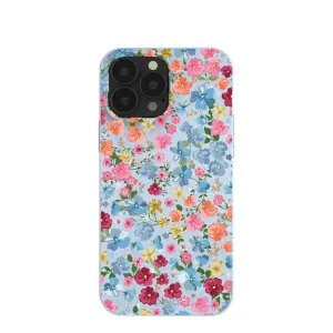 Powder Blue Fleurs iPhone 13 Pro Max Case Smooth Surface