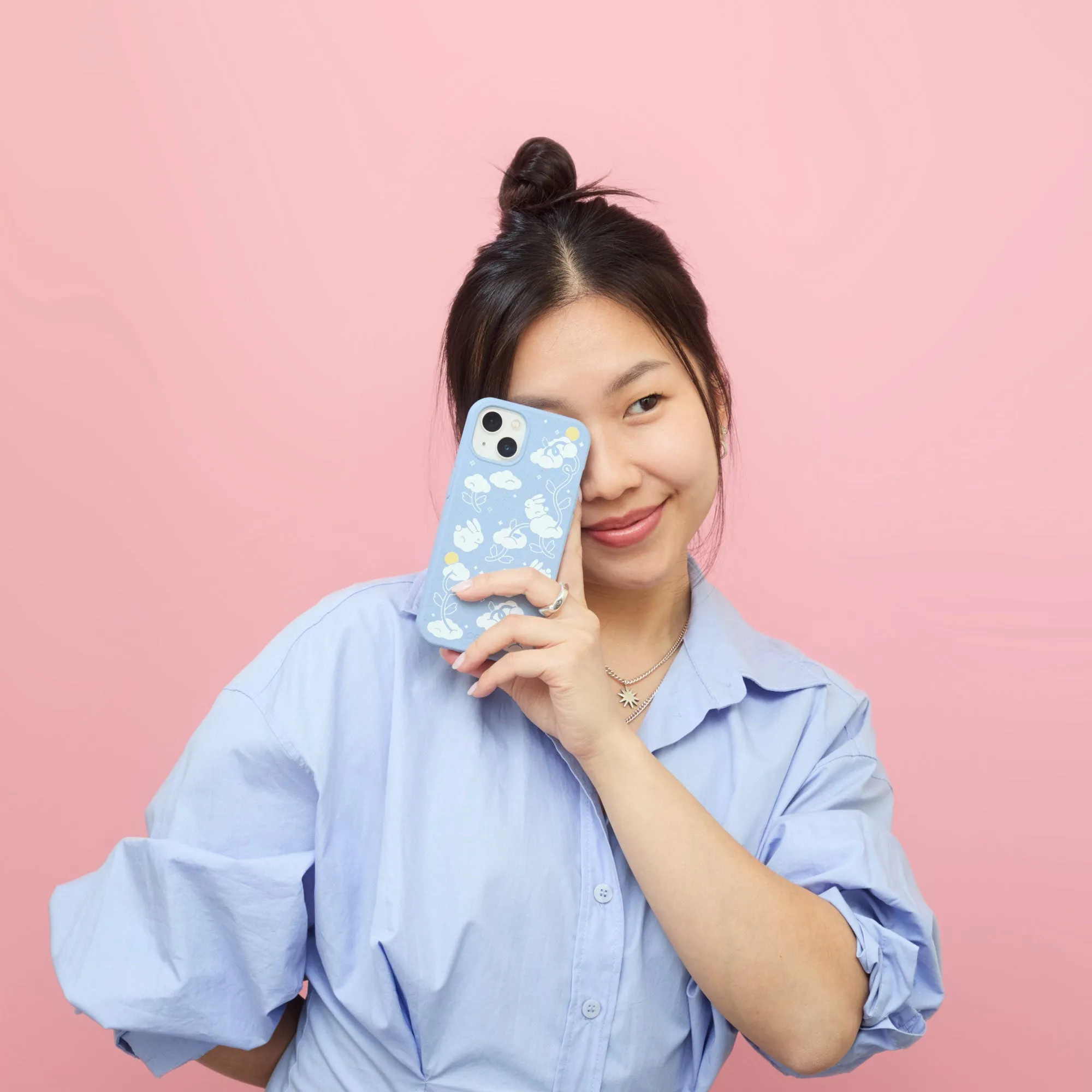 Powder Blue Fluffy Flower iPhone Air Case Cushioned Edge