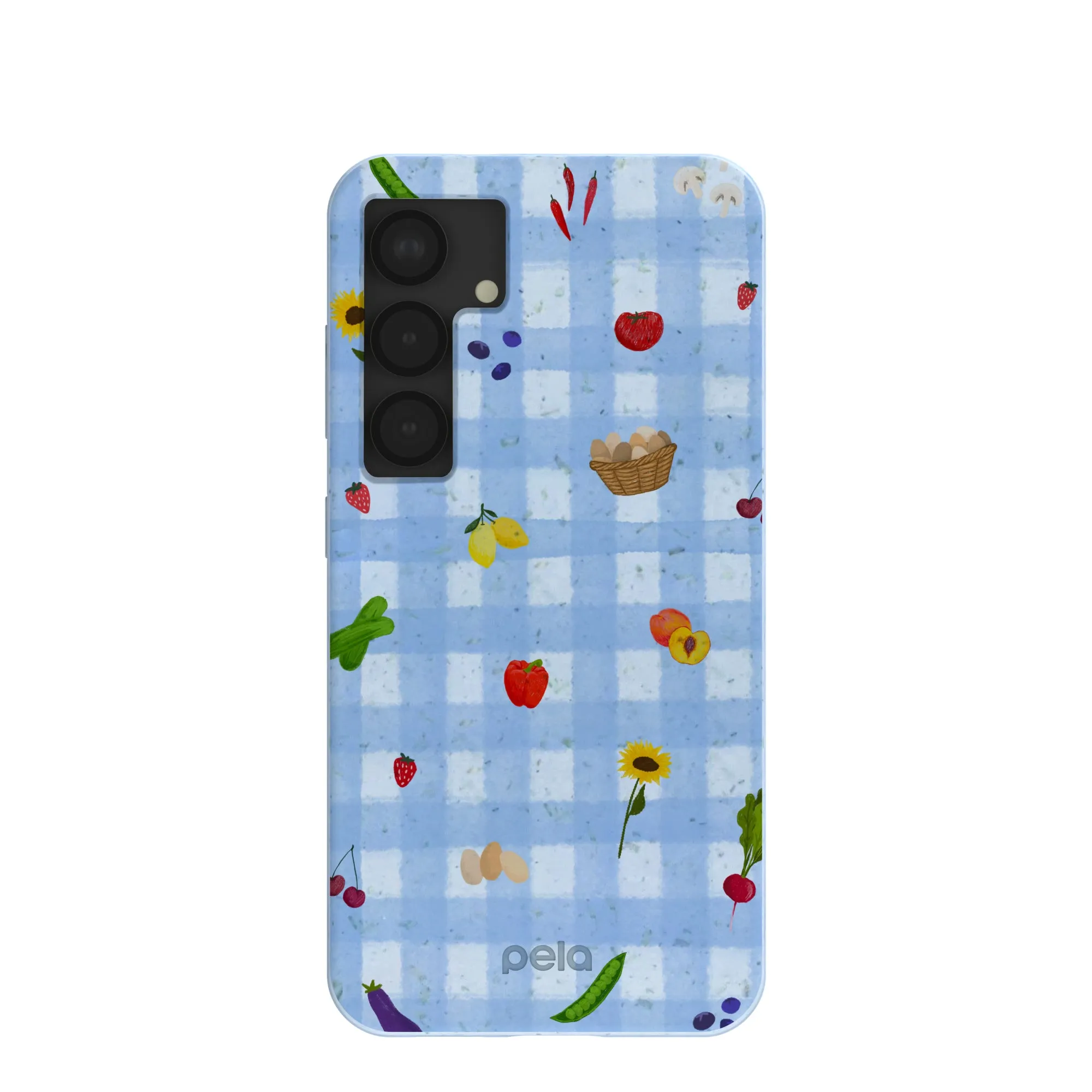 custom design Protective Look Powder Blue Gingham Farmhouse Samsung Galaxy S25 Case