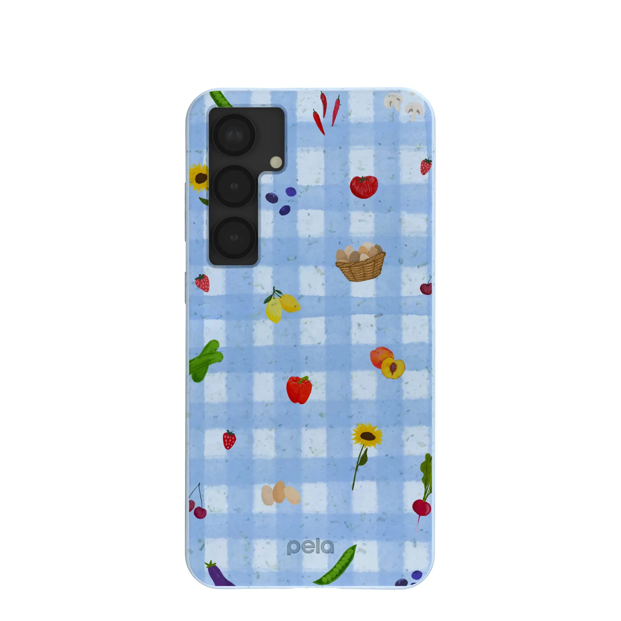 Rugged Frame Design Slim Protection Powder Blue Gingham Farmhouse Samsung Galaxy S25 (Plus) Case