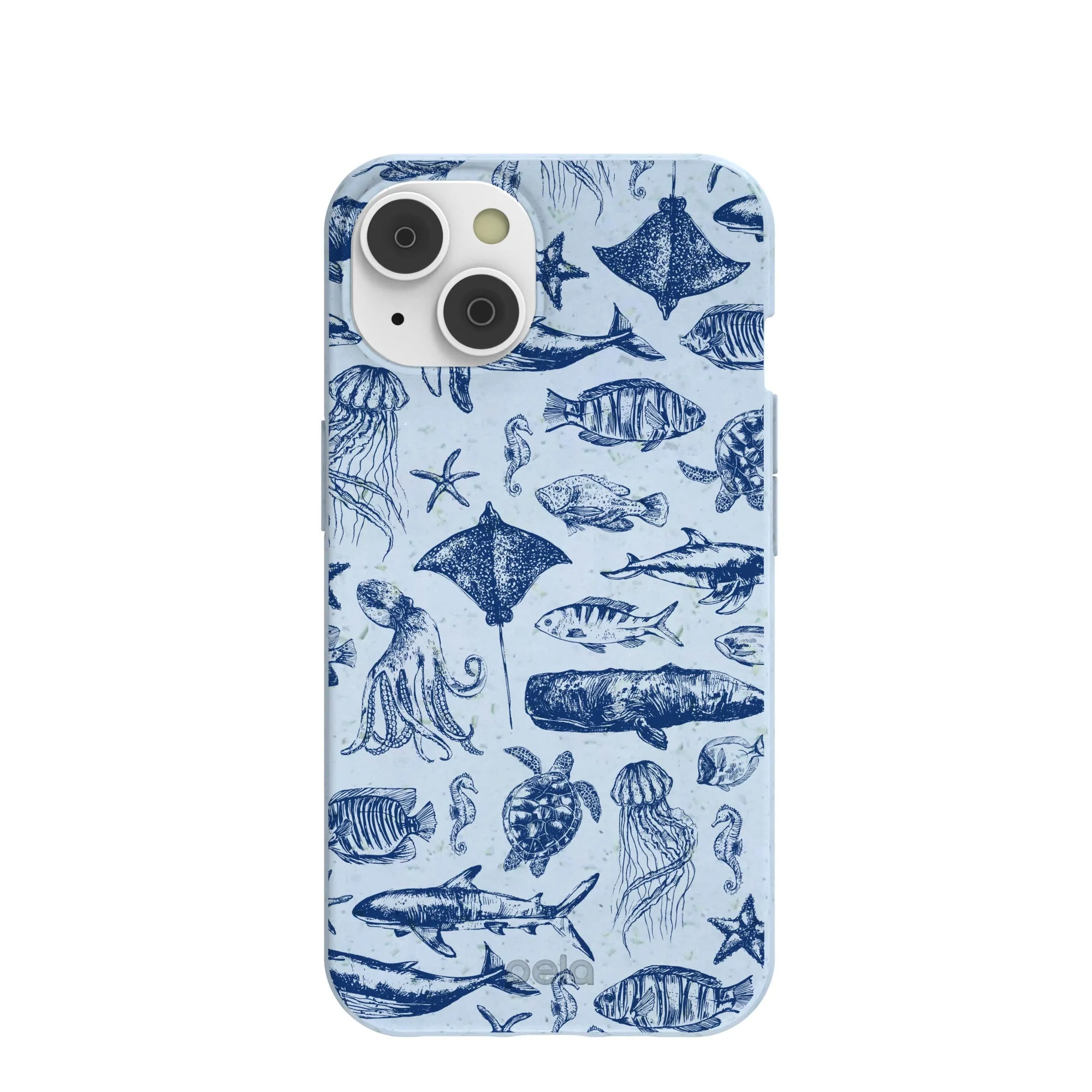 Smooth Feel Rugged Frame Powder Blue Marine Life iPhone 14/16e Case