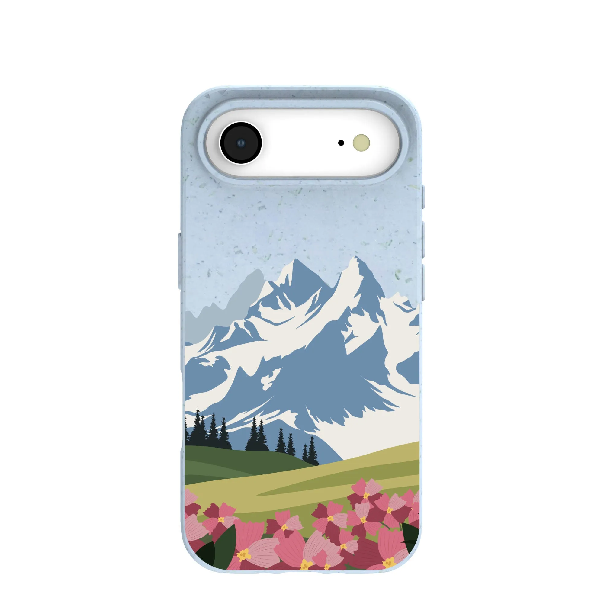 Powder Blue Mountains and Blooms iPhone 17 Air Case Durable Grip