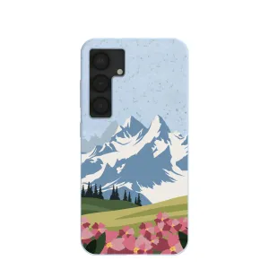 Stylish frame Protective Detailing Edge Powder Blue Mountains and Blooms Samsung Galaxy S25 Case