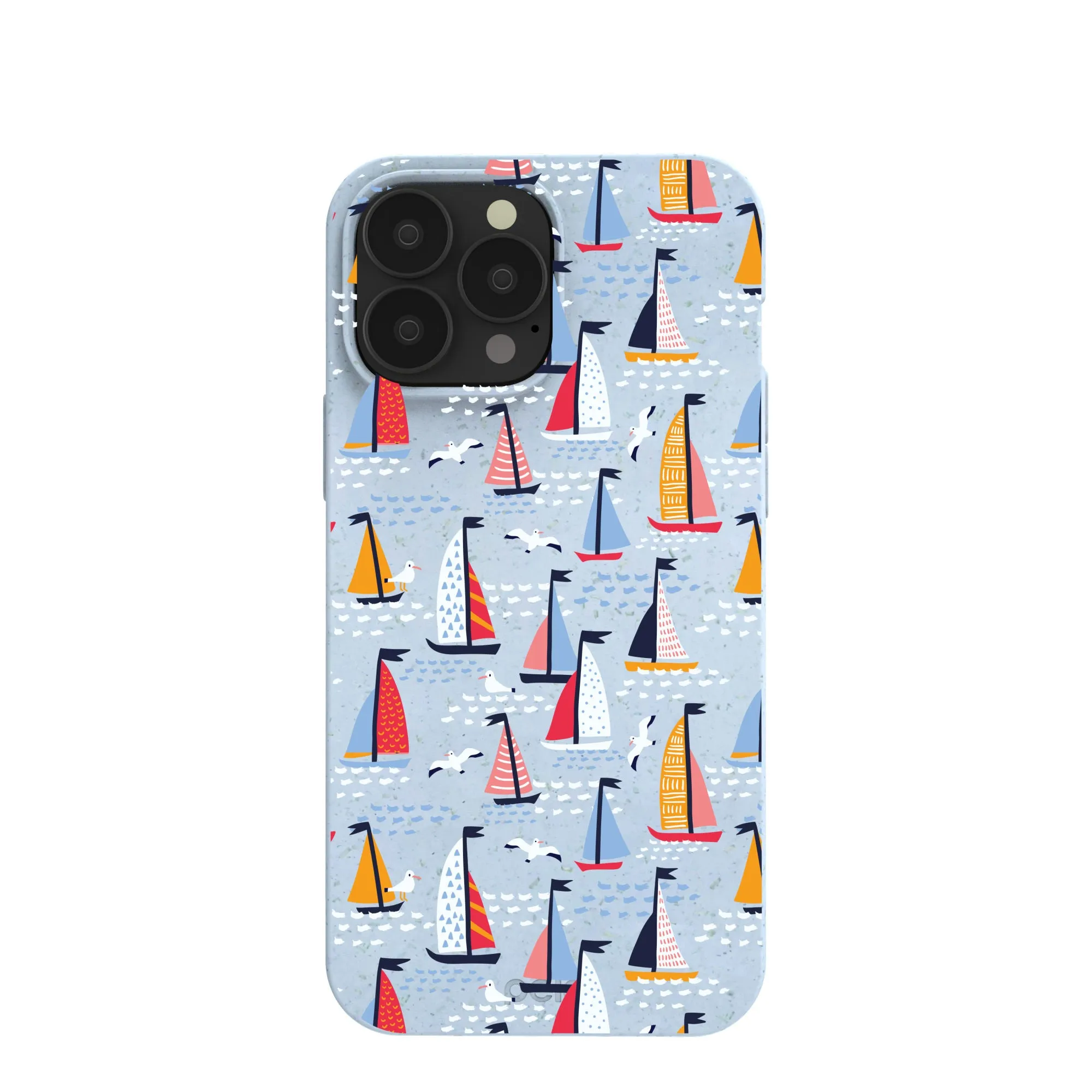 Strong Surface Protective Texture Finish Powder Blue Sails and Seagulls iPhone 13 Pro Max Case