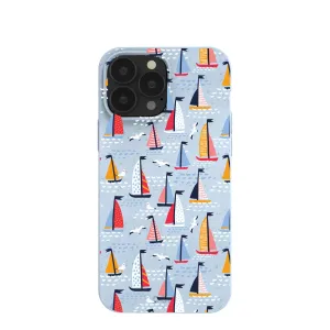 Strong Surface Protective Texture Finish Powder Blue Sails and Seagulls iPhone 13 Pro Max Case