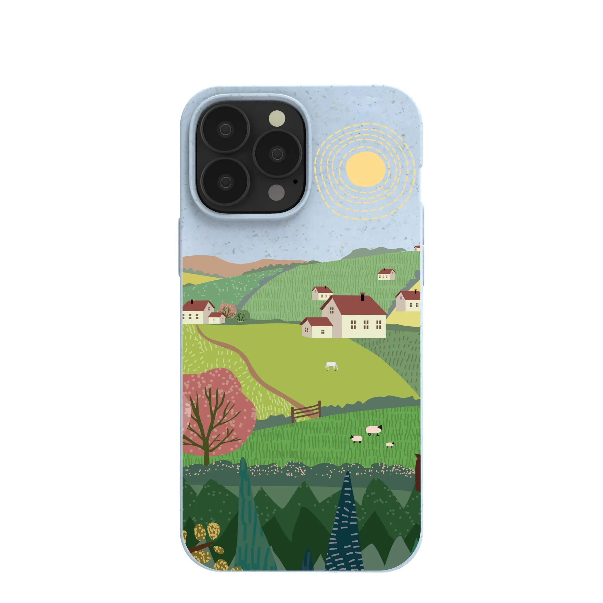 Smooth Look Texture Raised Bezels Powder Blue Sunny Countryside iPhone 13 Pro Max Case