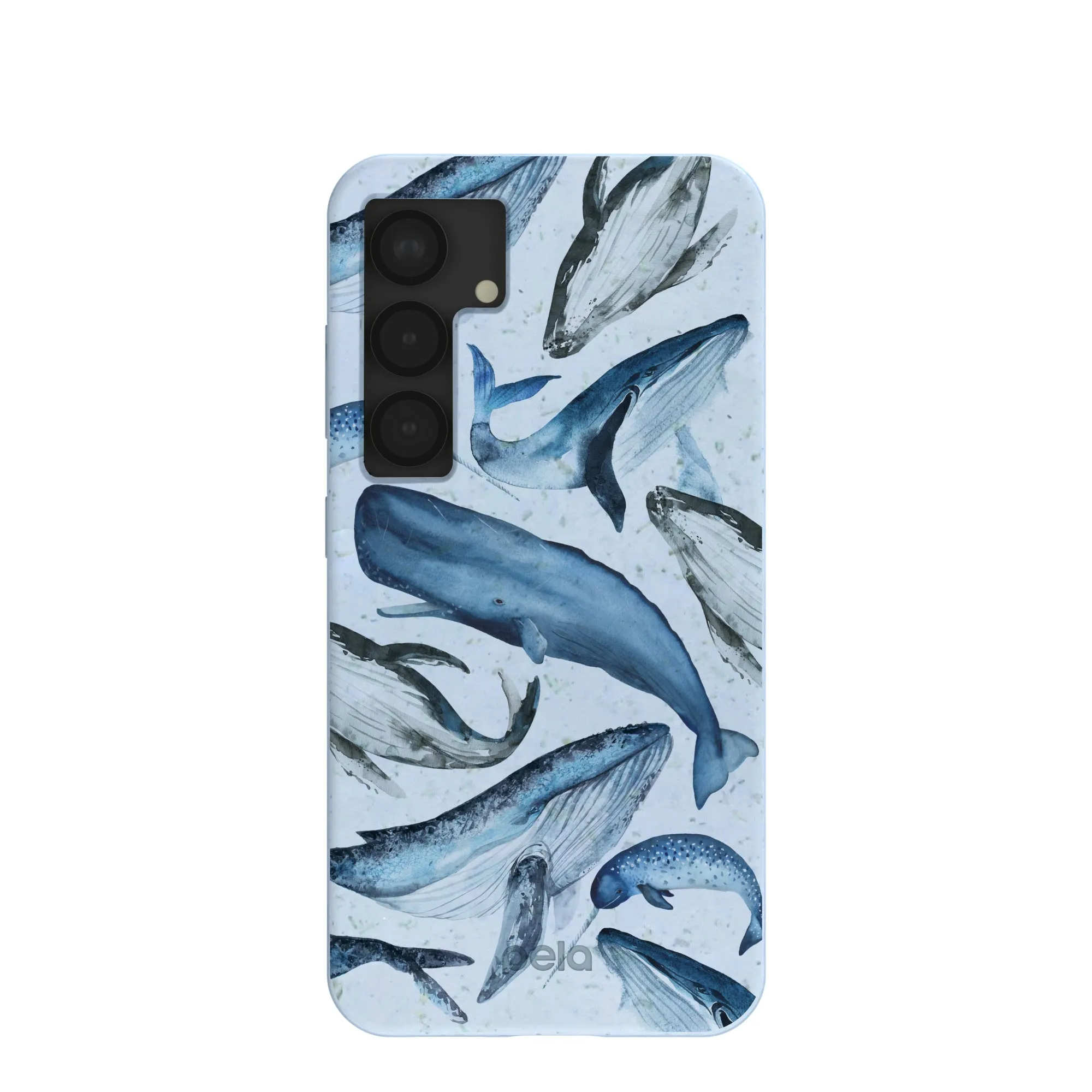 Powder Blue Whales Samsung Galaxy S25 Case 3D Effect