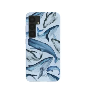 Powder Blue Whales Samsung Galaxy S25 Case 3D Effect