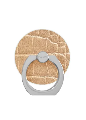 Tan Crocodile Faux Leather Adhesive Phone Ring Stand Rotating Desk Dock Durable Spin Grip