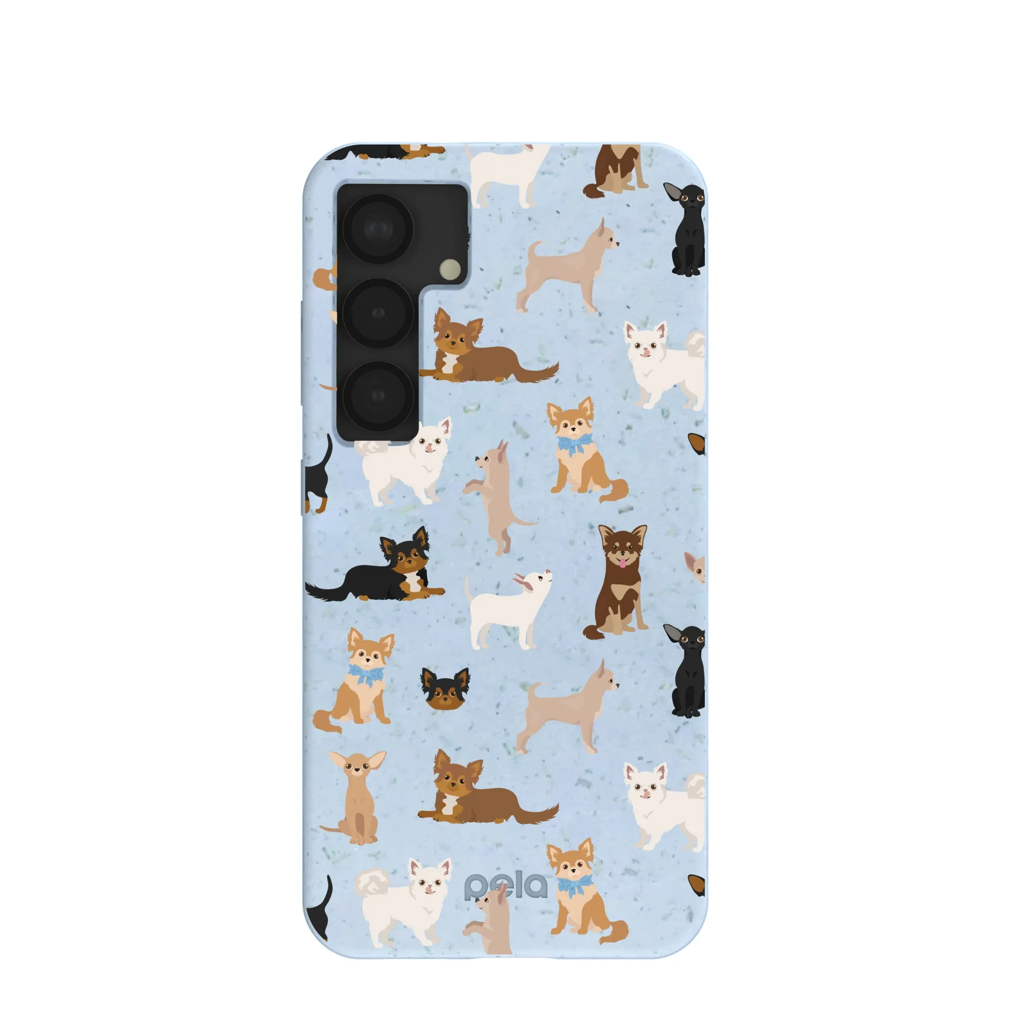 Powder Blue Chihuahua Charms Samsung Galaxy S25 Case Elegant Detail