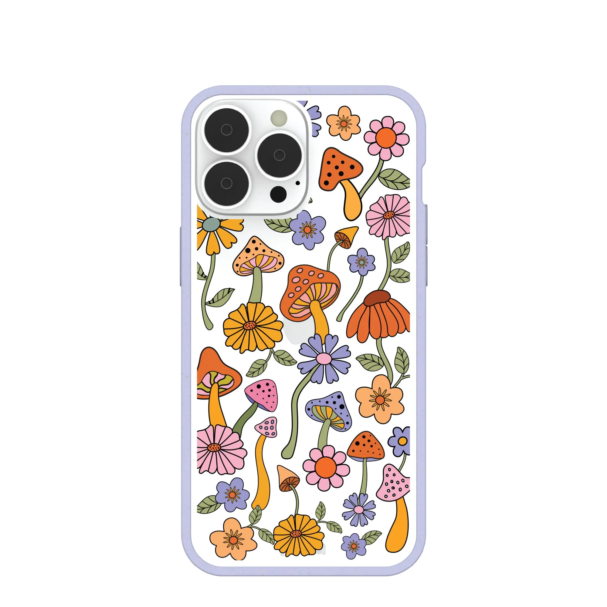 Clear Shrooms and Blooms iPhone 13 Pro Max Case With Lavender Ridge Protective Gear