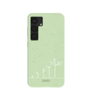 Sage Green Grow and Flourish Samsung Galaxy S25 Case Non Slip Surface Marble finish