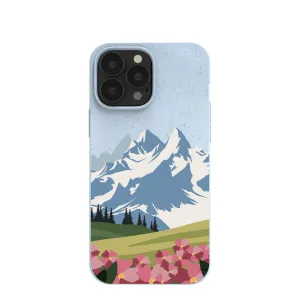 Powder Blue Mountains and Blooms iPhone 13 Pro Max Case Minimal Feature Luxury Layer Texture