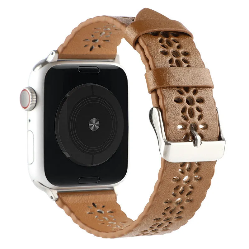 Universal Comfort Fit Apple Watch Patterned Leather Strap (Brown)