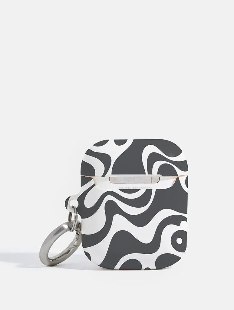 compact commuter pastel travel protector Groovy Black Swirl AirPods Case
