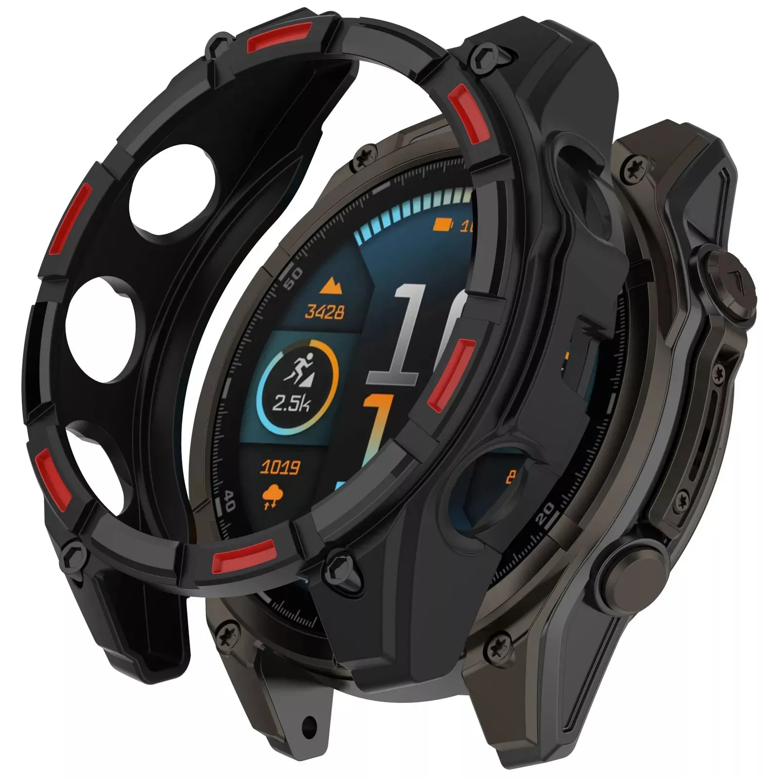 Garmin Fenix 8 - 47mm AMOLED Rugged TPU Case (Black/Red) Drop Protection Soft Protection