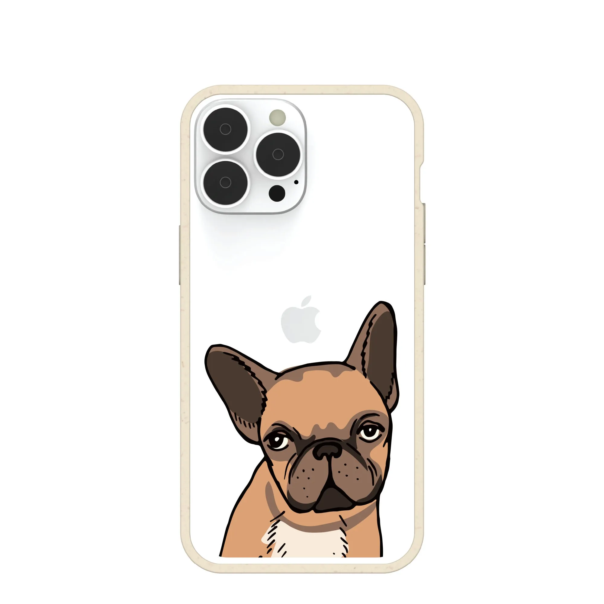 Clear Frenchie Portrait iPhone 13 Pro Max Case With London Fog Ridge Non slip grip