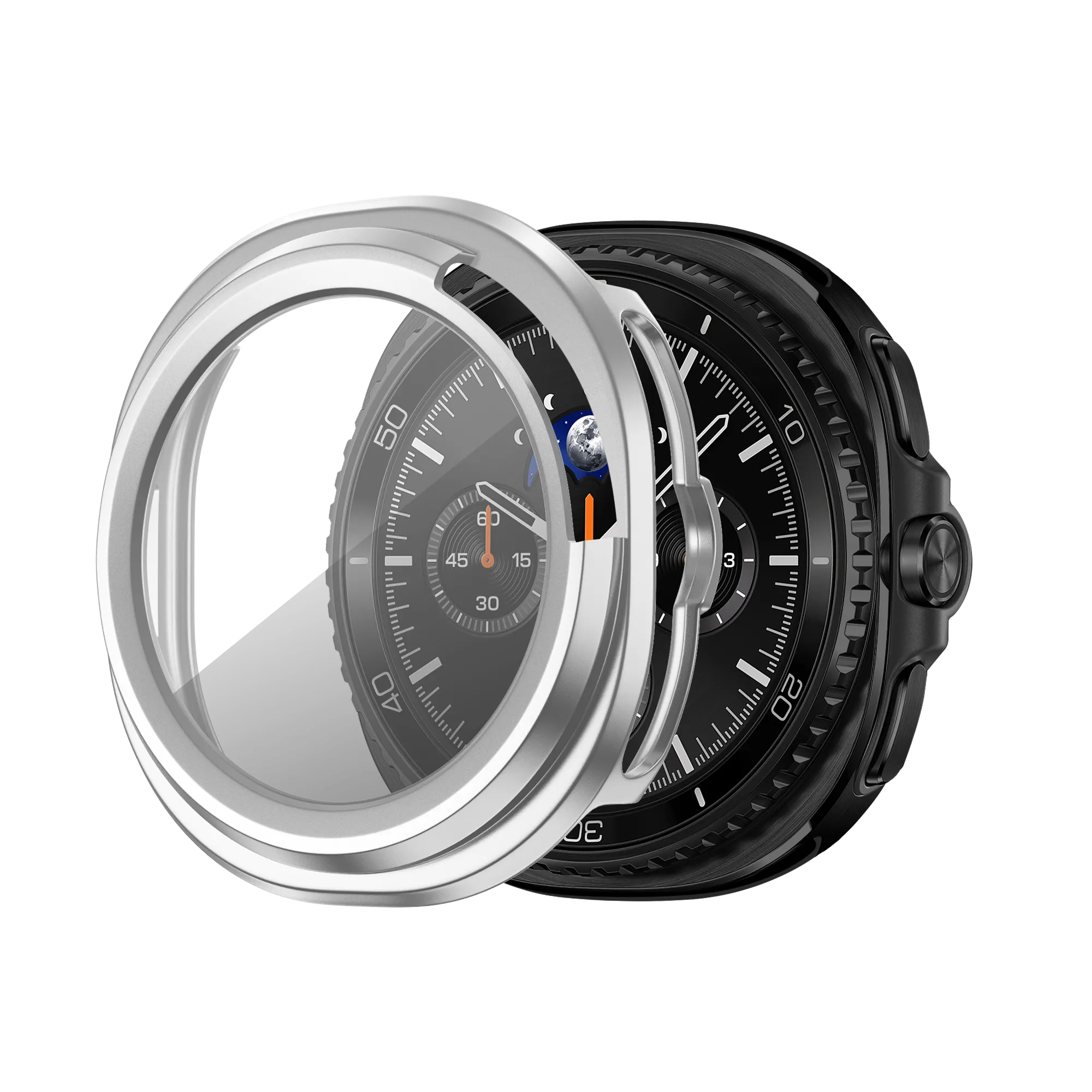 Bumper Armor Shell Drop Protection Guard Bandz Samsung Galaxy Watch 8 Classic PC Cover with Glass (Silver)