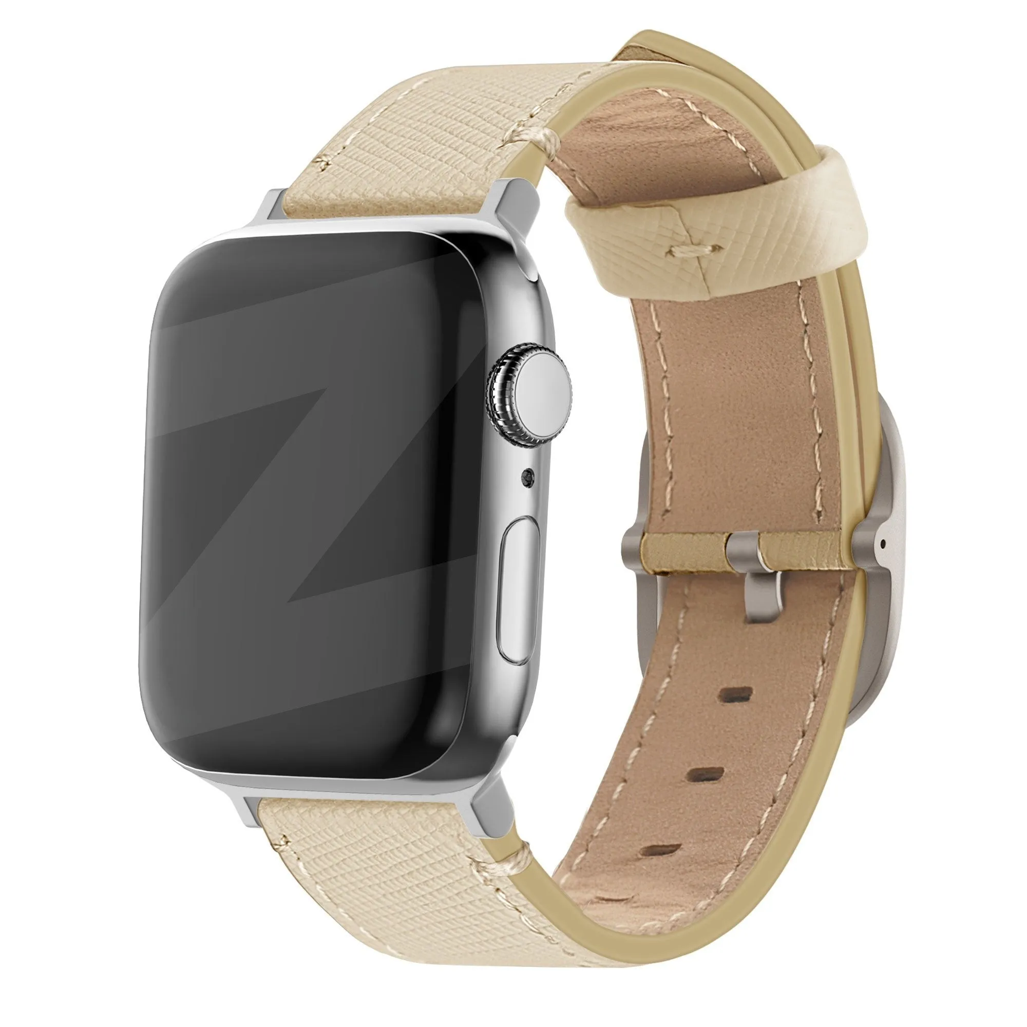 Fashion Comfort Minimalist Everyday Fit Bandz Apple Watch Leather Strap 'Deluxe' (Khaki)