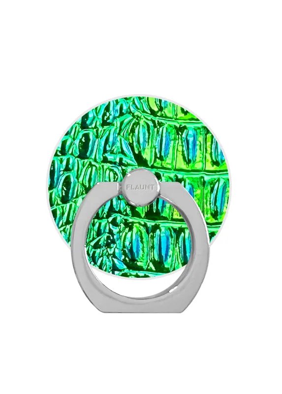 Green Iridescent Crocodile Faux Leather Adhesive Phone Ring Stand Easy Hold