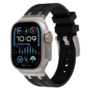 Apple Watch Luxury Liquid Silicone Strap (Black/Titanium) Color Variety