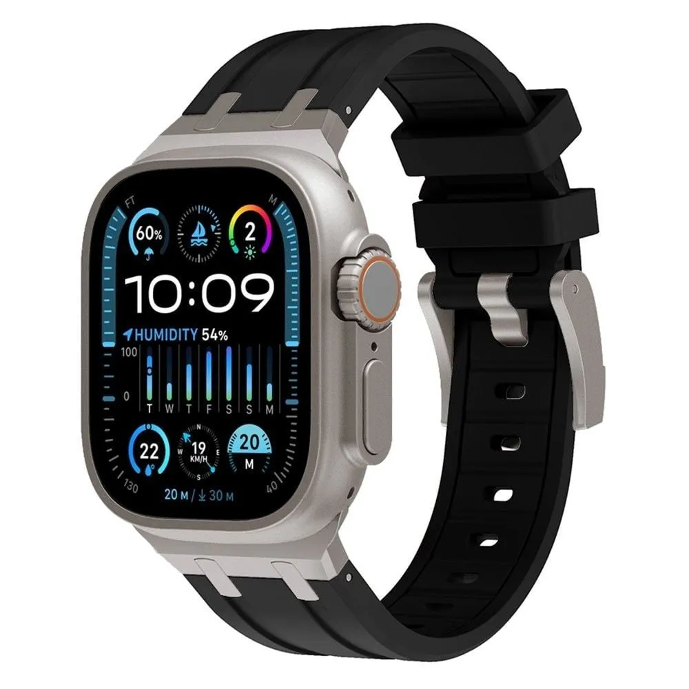 Apple Watch Luxury Liquid Silicone Strap (Black/Titanium) Color Variety