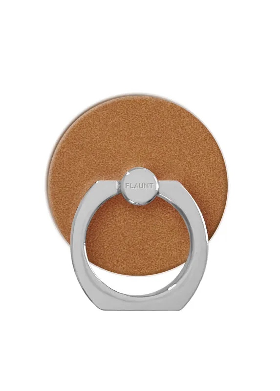 Tan Suede Faux Leather Adhesive Phone Ring Stand Quick Access Ring