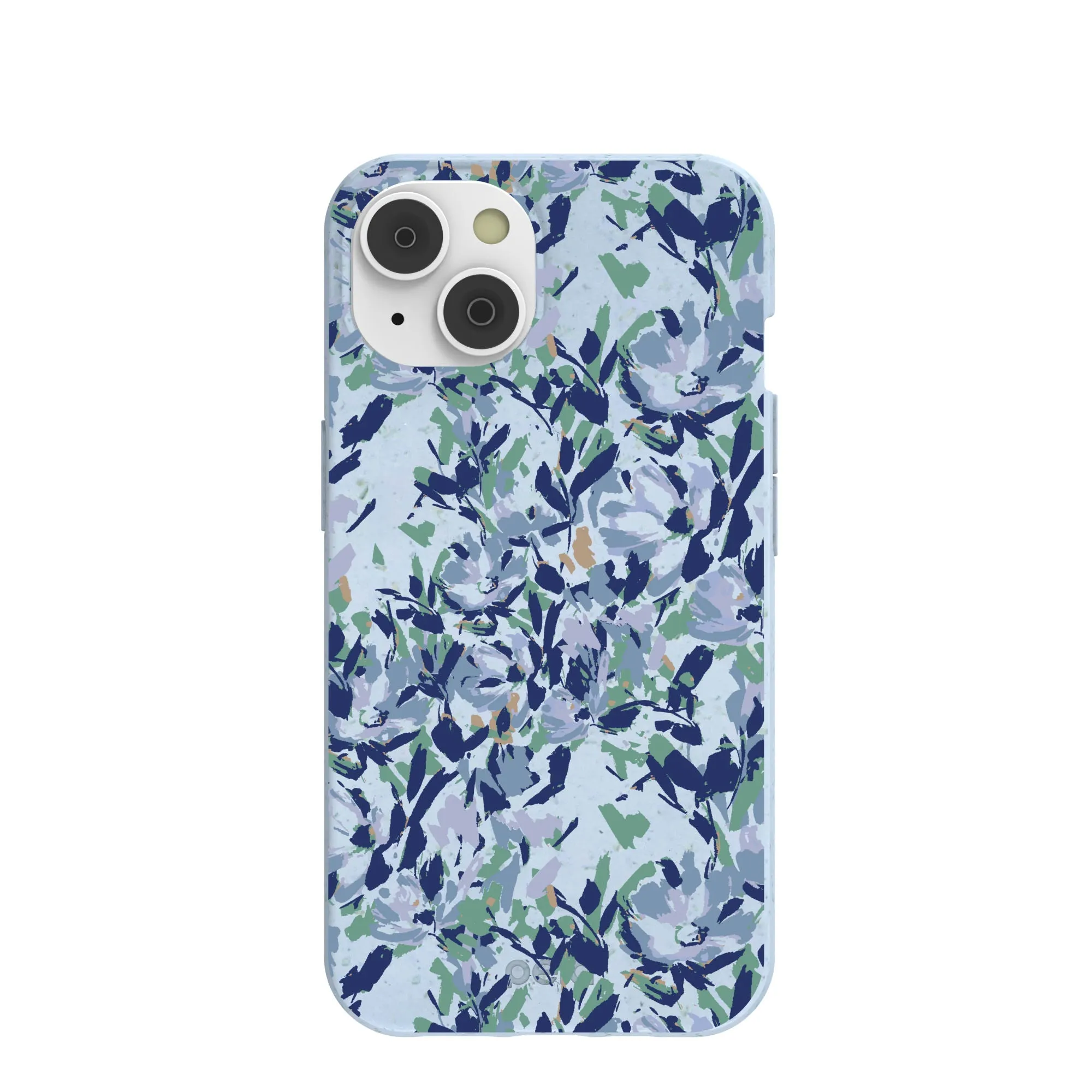 Polished Texture Finish Soft Frame Powder Blue Blue Blooms iPhone 14/16e Case