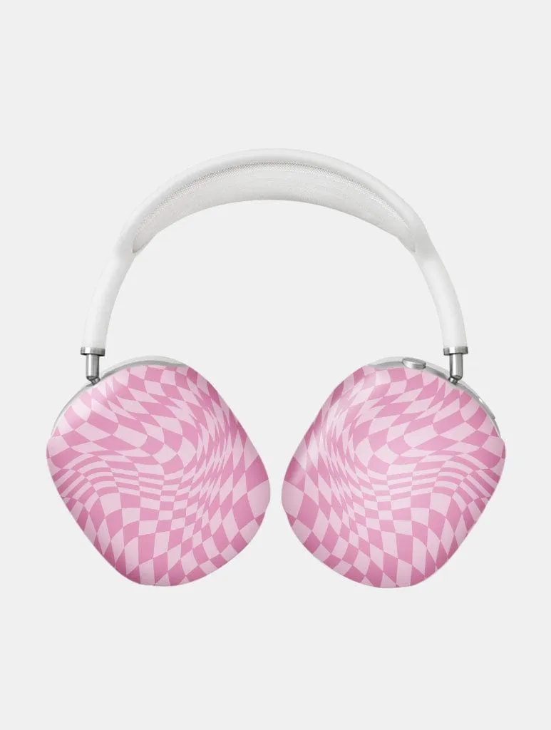 Soft Texture Organizer Pink Warped Check AirPods Max Case in Matte