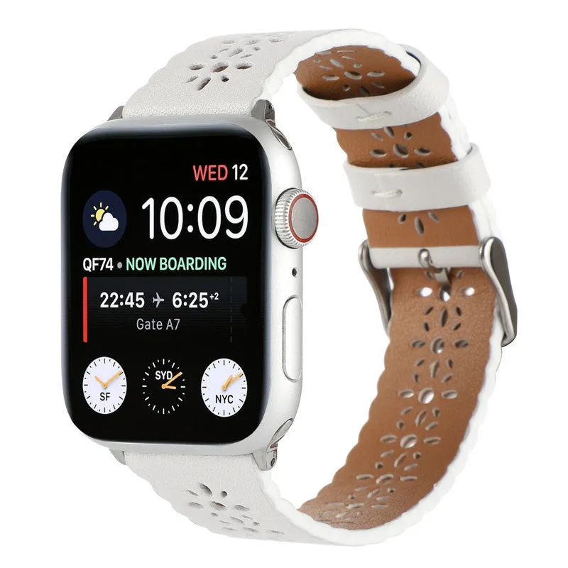 Apple Watch Patterned Leather Strap (White) Luxury Appeal Trendy Accessory Design