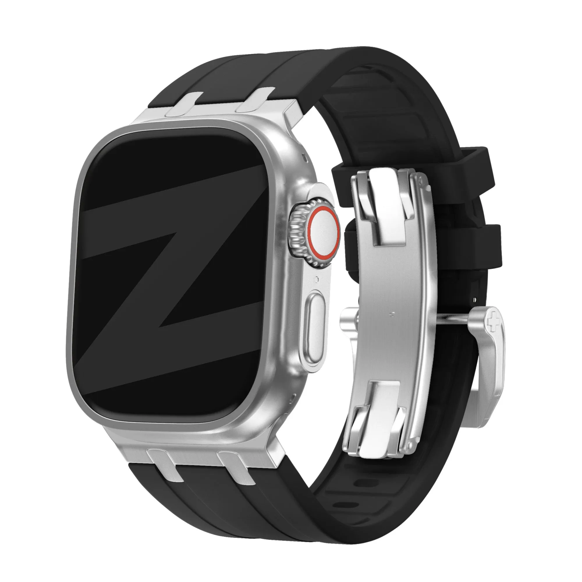Bandz Apple Watch Silicone Strap 'Luxe Liquid' (Black With Silver) Durable Fitness Gear Elegant Functional Fit